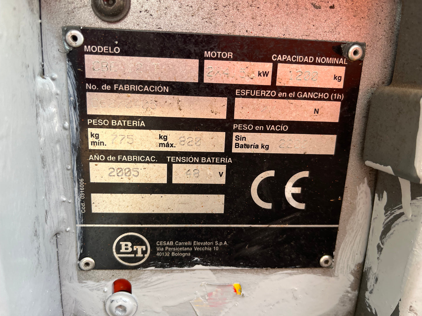 Carretilla Elevadora Matriculada BT CBE12