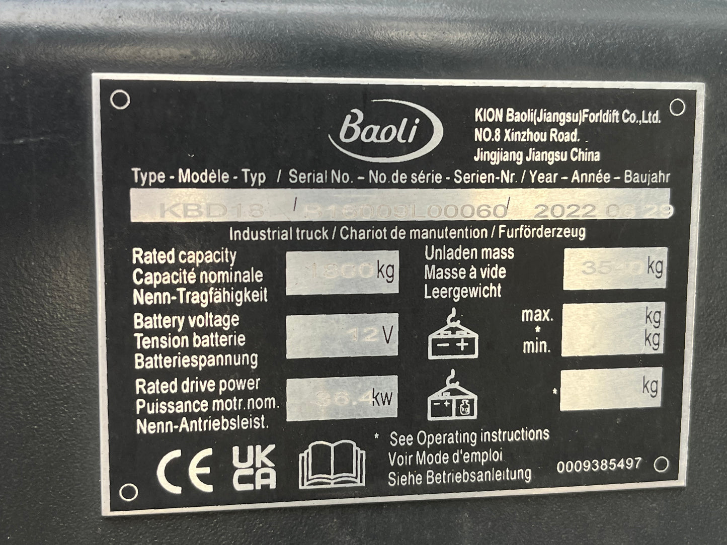 Carretilla Elevadora Baoli KBD18 Km0