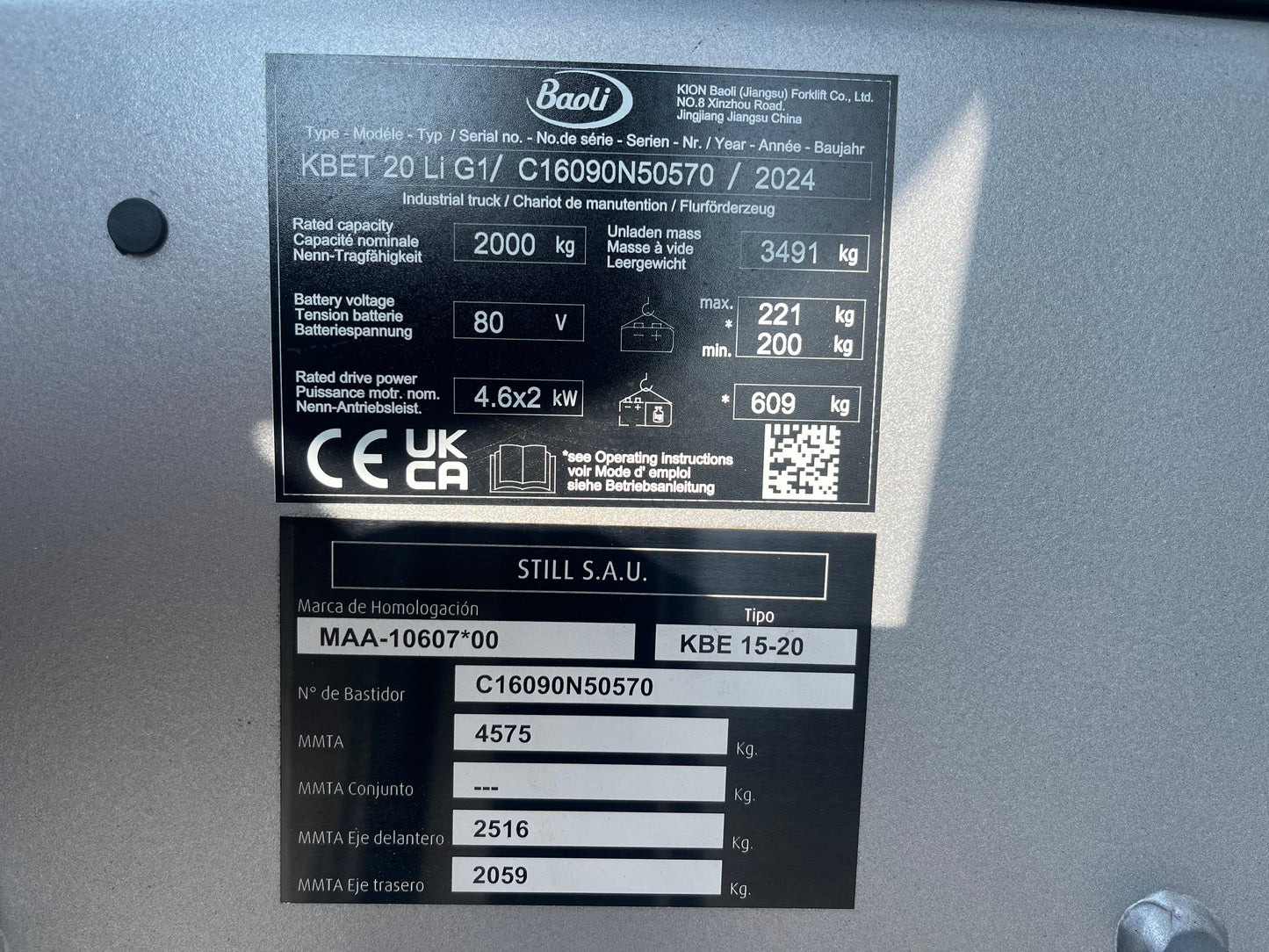 Carretilla Elevadora Baoli KBET20 Matriculada